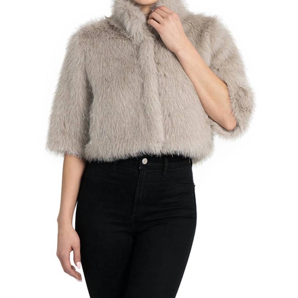 NEW LOVE TOKEN allison faux fur shrug jacket in silver